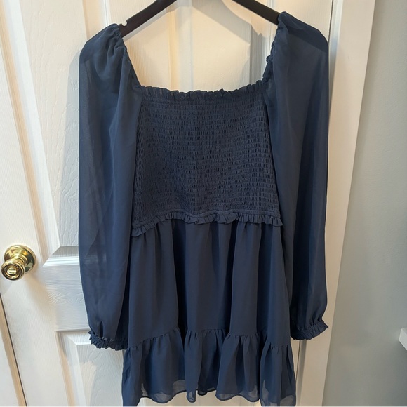 1. State Blue Smock Bodice Ruffle Hem Long Sleeve Minidress Dress, L - Picture 6 of 7
